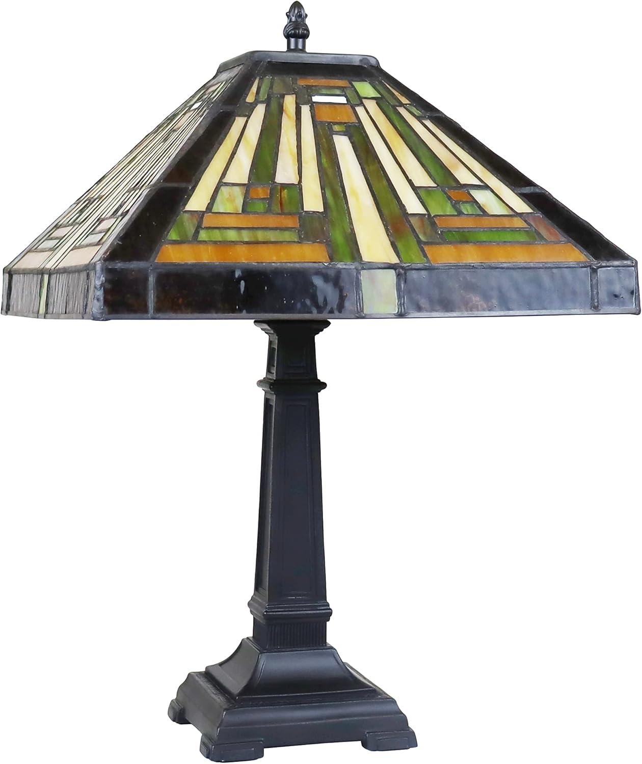 Innes Mission Tiffany-Style Blackish Bronze Table Lamp with Stained Glass Shade