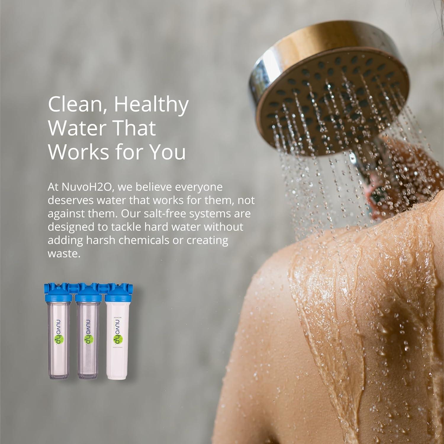 NuvoH2O Advanced 3-Stage Citrus, Salt-Free Water Filter System + Water Softener with Carbon and Iron Filtration – Healthy & Pure Water – Removes Hard Water Build Up (Whole Home Trio System)