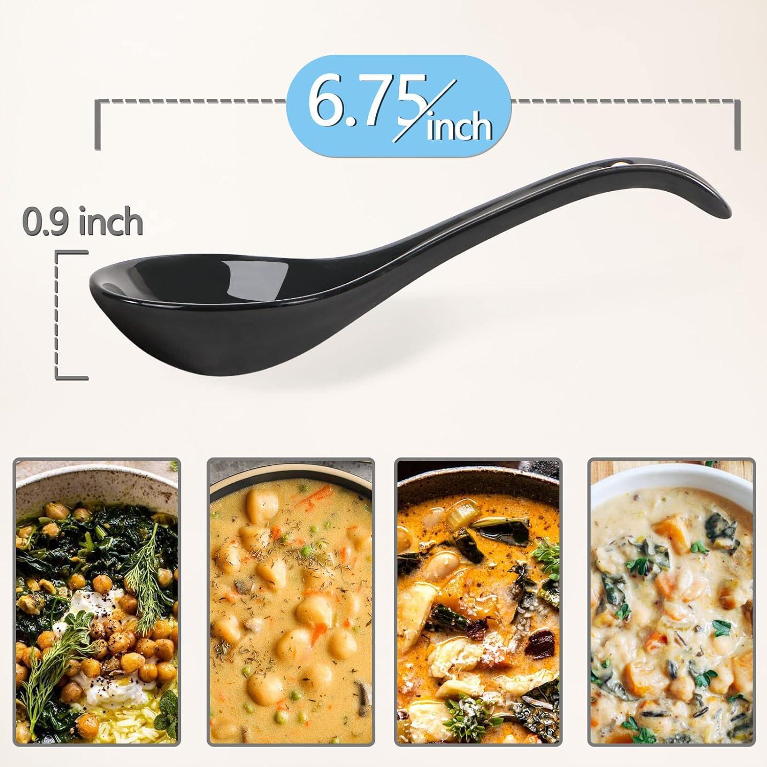 Black Porcelain 6.75-inch Asian Soup Spoon Set of 6