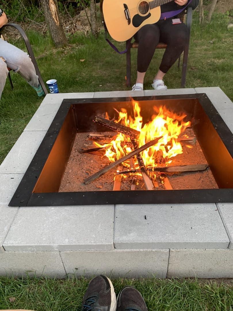 Sunnydaze Outdoor Heavy-Duty Steel Portable Above Ground or In-Ground Square Fire Pit Liner Ring - 36" - Black