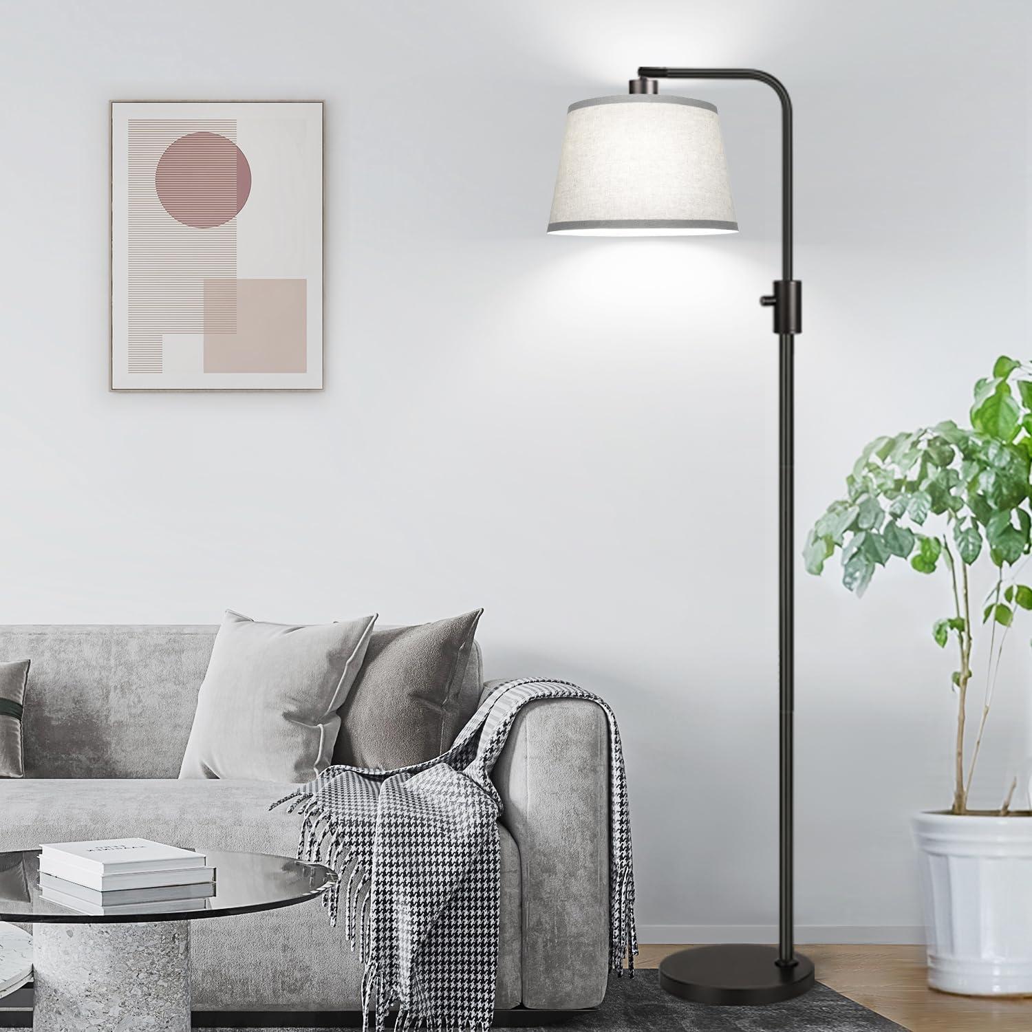 【Upgraded】 Dimmable Floor Lamp, 1000 Lumens LED Edison Bulb Included, Arc Floor Lamps for Living Room Modern Standing Lamp with Gray Shade, Tall Lamps for Living Room Bedroom Office Dining Room