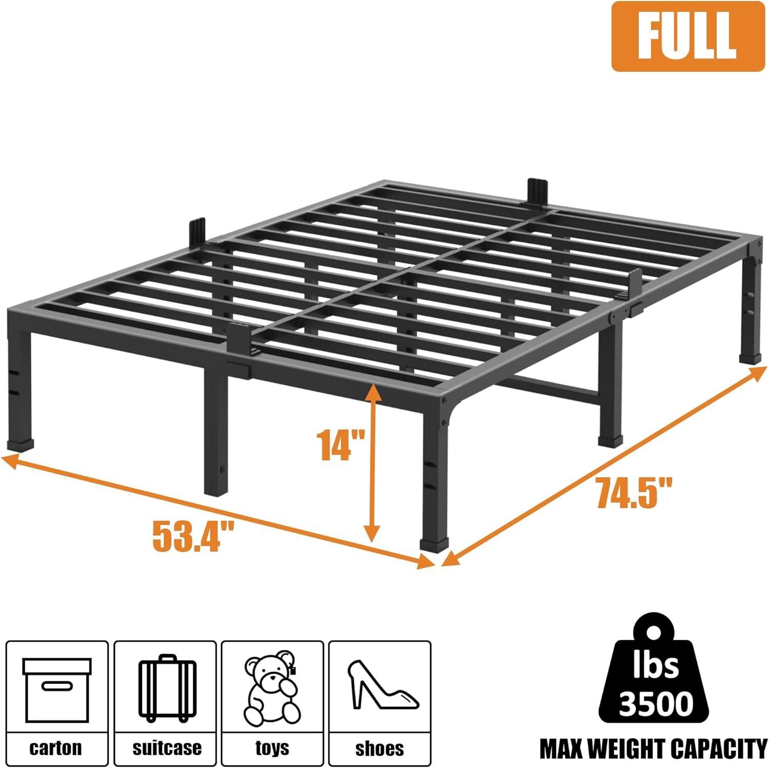 Black Full Size Heavy Duty Metal Platform Bed Frame with Slats