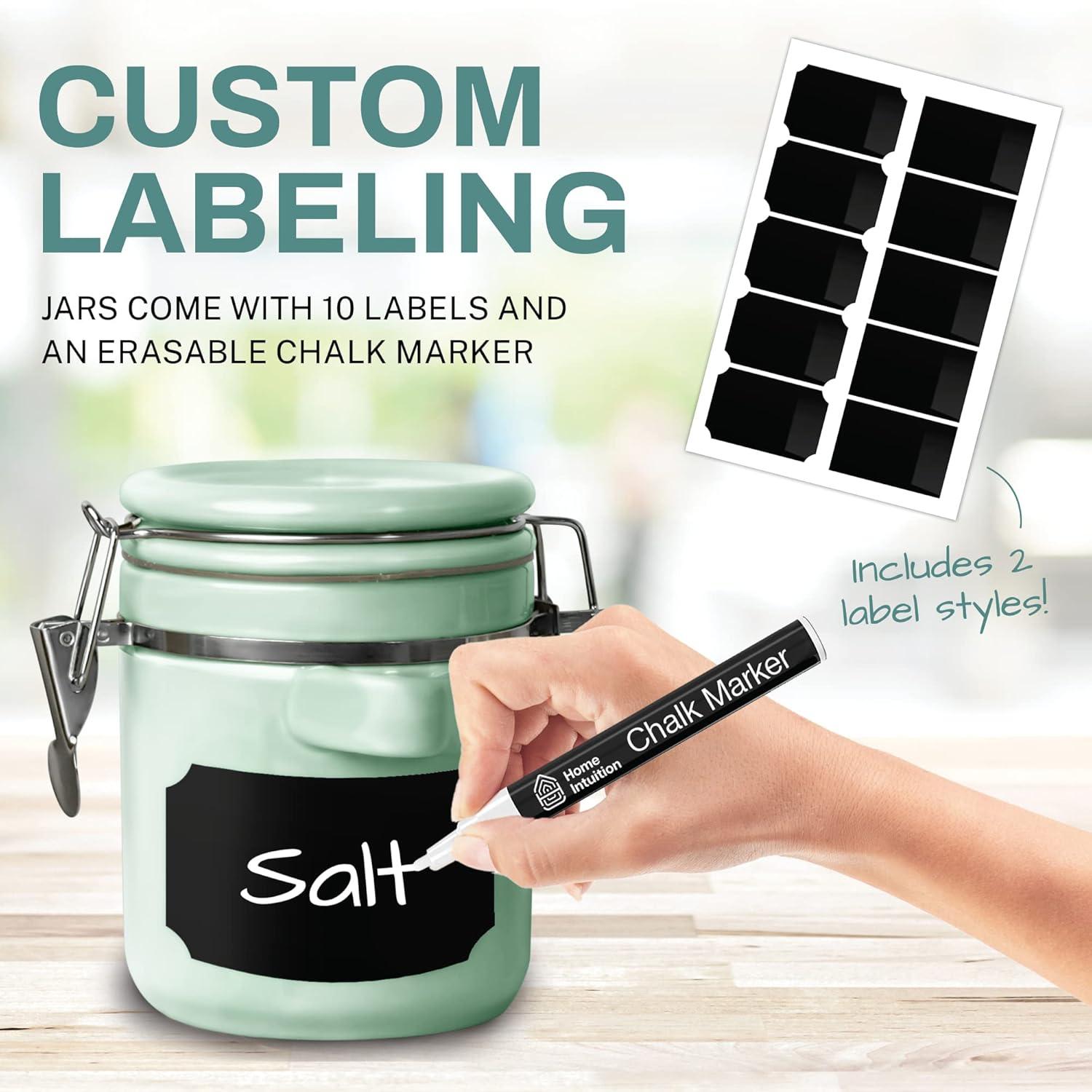 Home Intuition Home Intuition Ceramic Kitchen Canisters Set of 4 with Wooden Spoons Reusable Chalk Labels, Coffee, Tea (Turquoise)