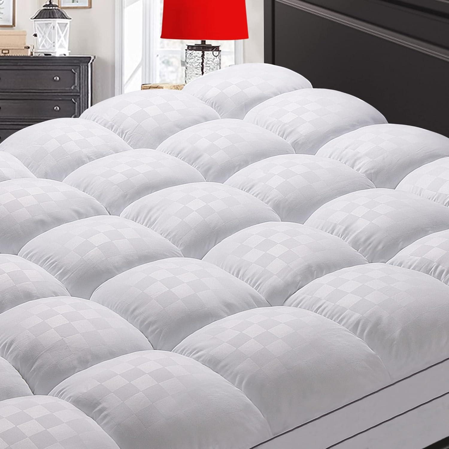 Queen White Down Alternative Mattress Topper with Deep Pocket