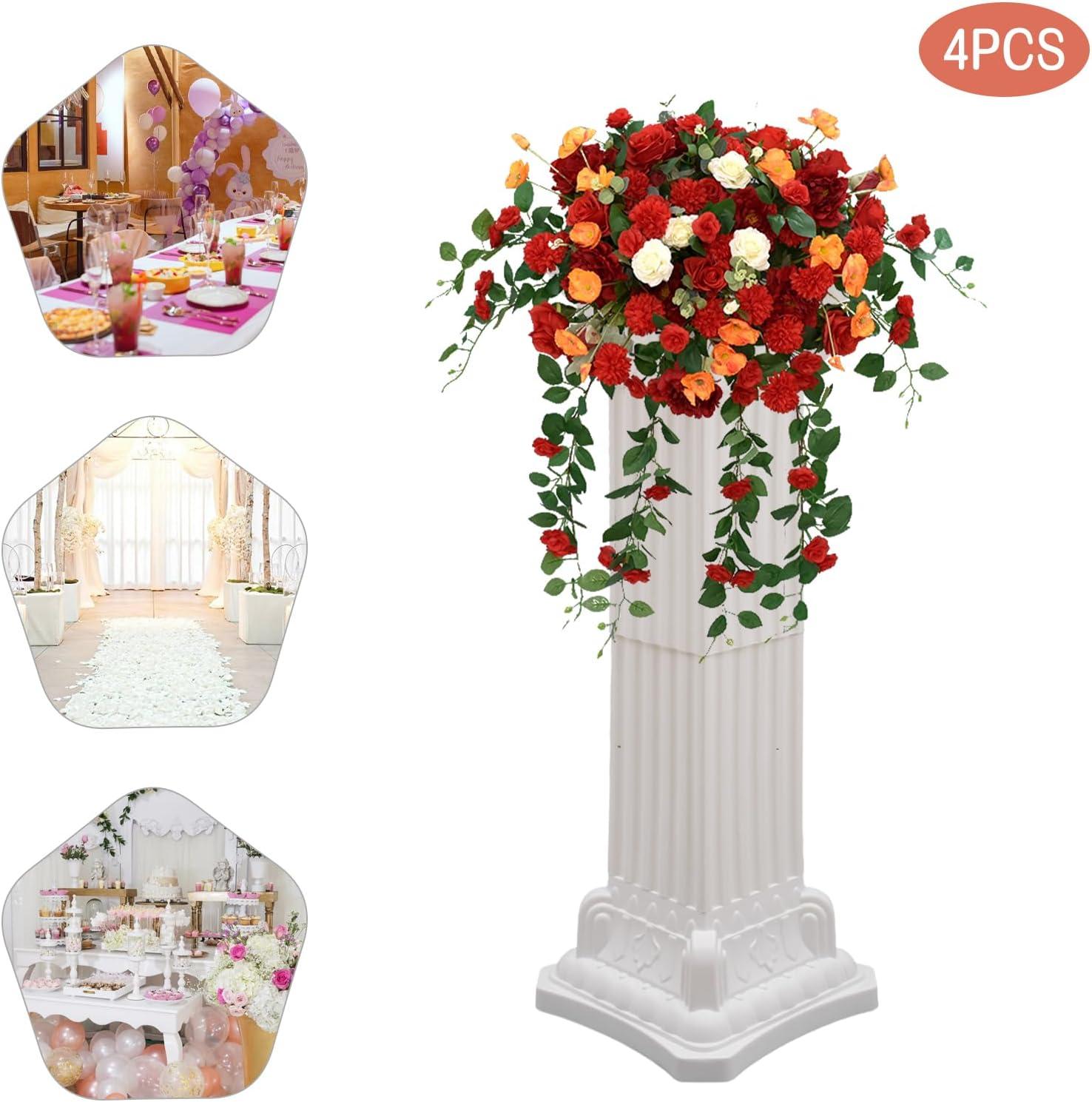 Roman Columns Plastic Wedding Stand Pillar Greek Statue Plant Stand Elegant Event Party Decorative Pedestal Flower Pot Holder Decor (4Pcs, 11.81x35.43 Inch)