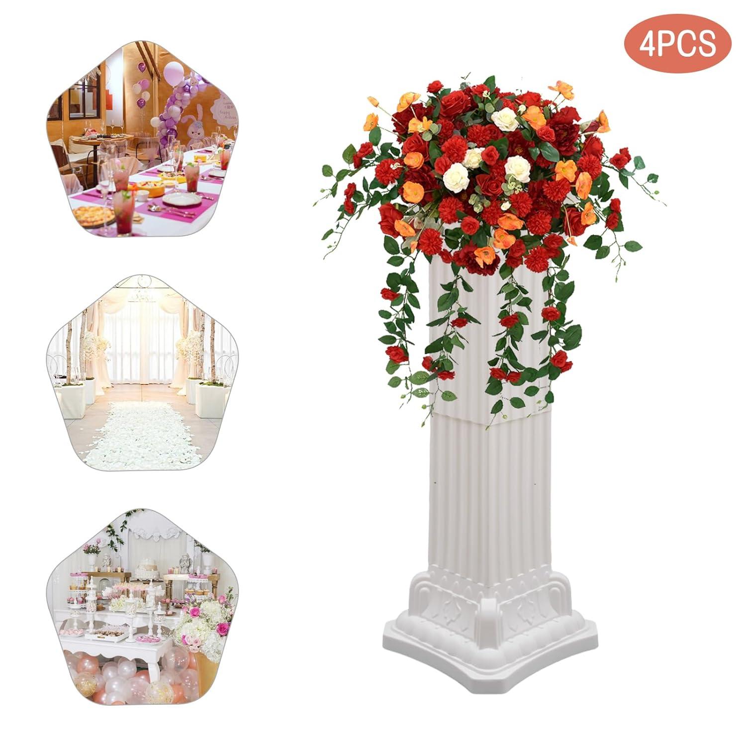 Roman Columns Plastic Wedding Stand Pillar Greek Statue Plant Stand Elegant Event Party Decorative Pedestal Flower Pot Holder Decor (4Pcs, 11.81x35.43 Inch)