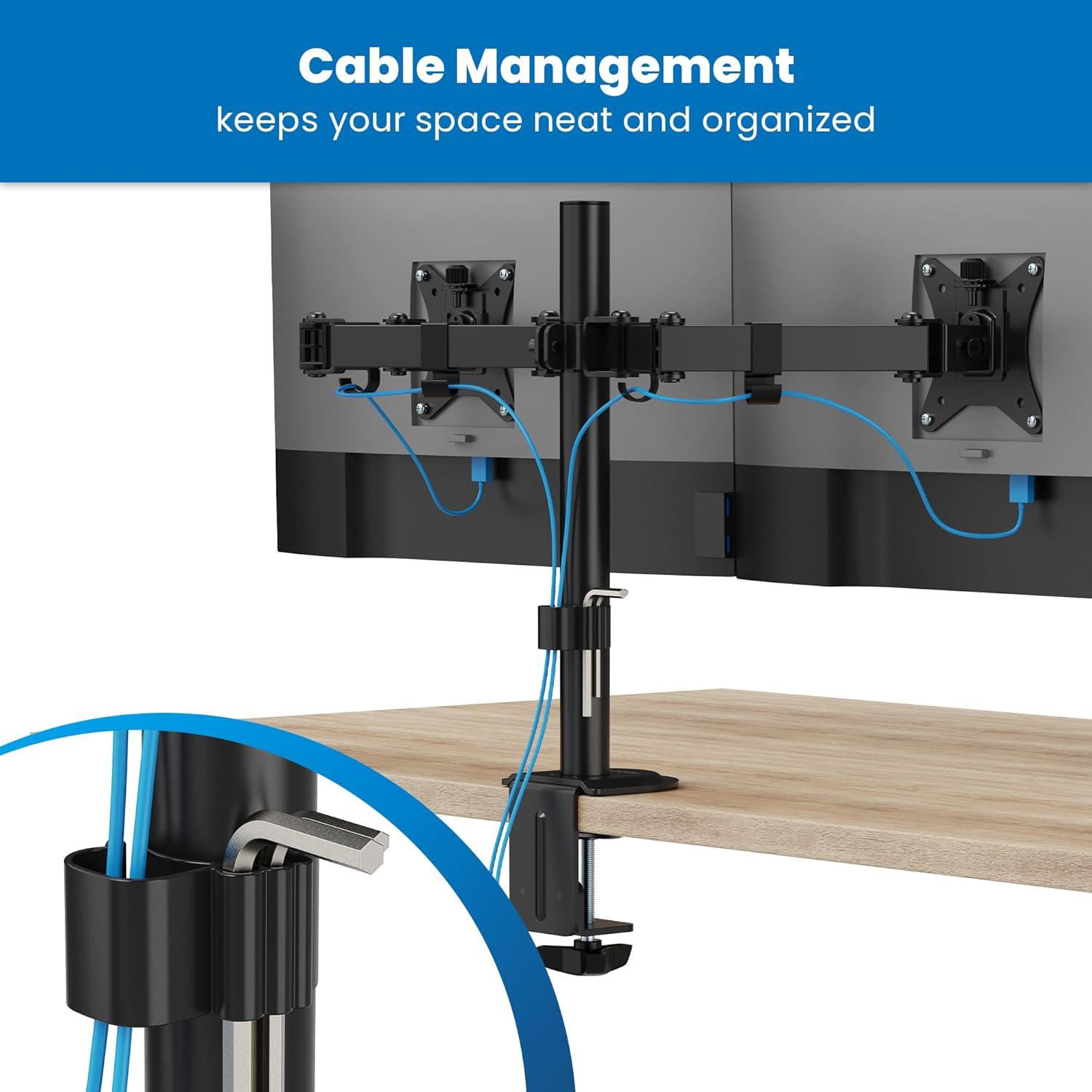 Mount-It! Dual Monitor Desk Mount, Dual Monitor Arm Fits 2 Monitors max. 32" / 19.8 Lbs., Full Motion Adjustment Monitor Mount with C-Clamp, Black