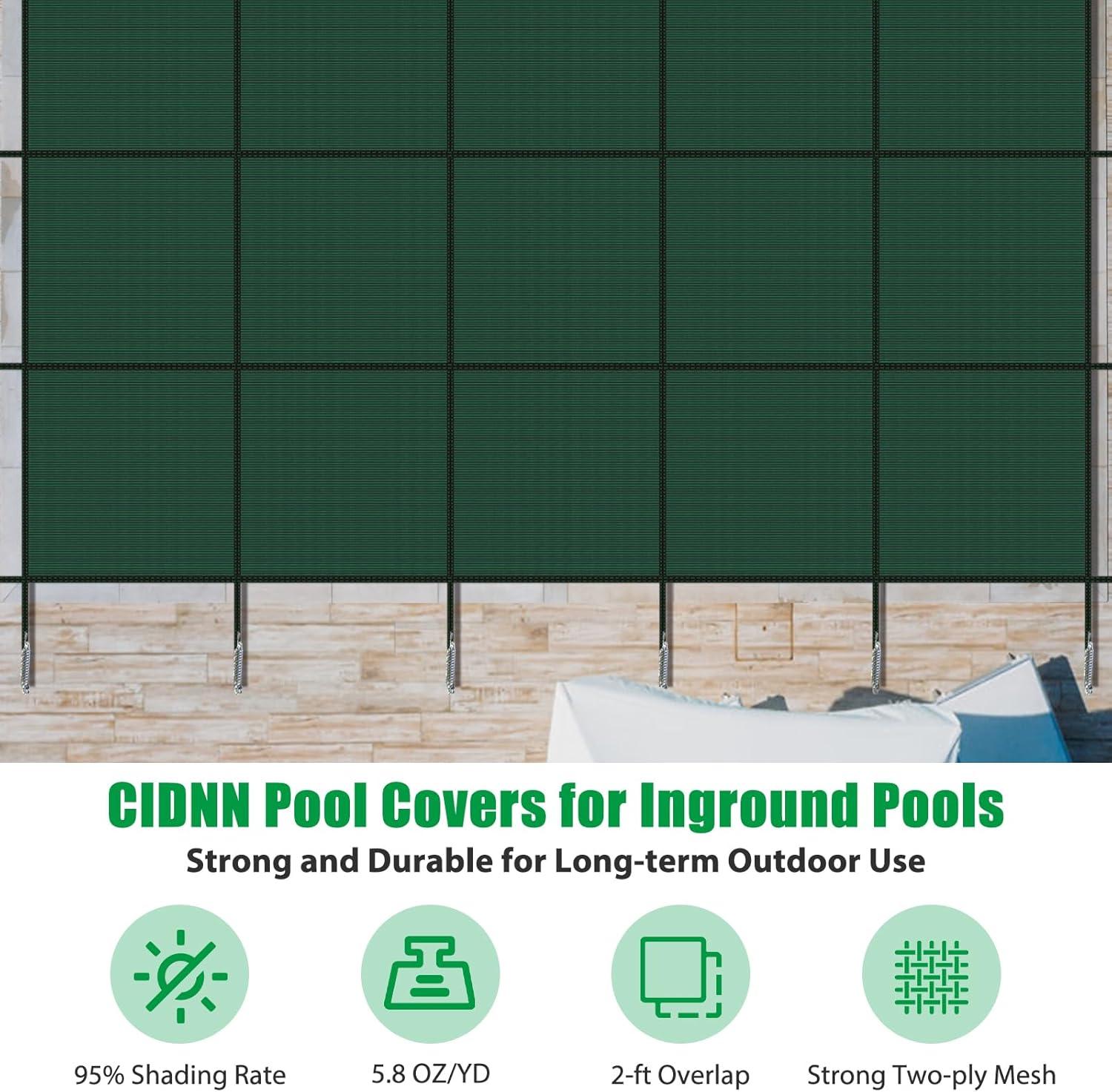 Green Rectangular Mesh In-Ground Pool Safety Cover 16x30 ft