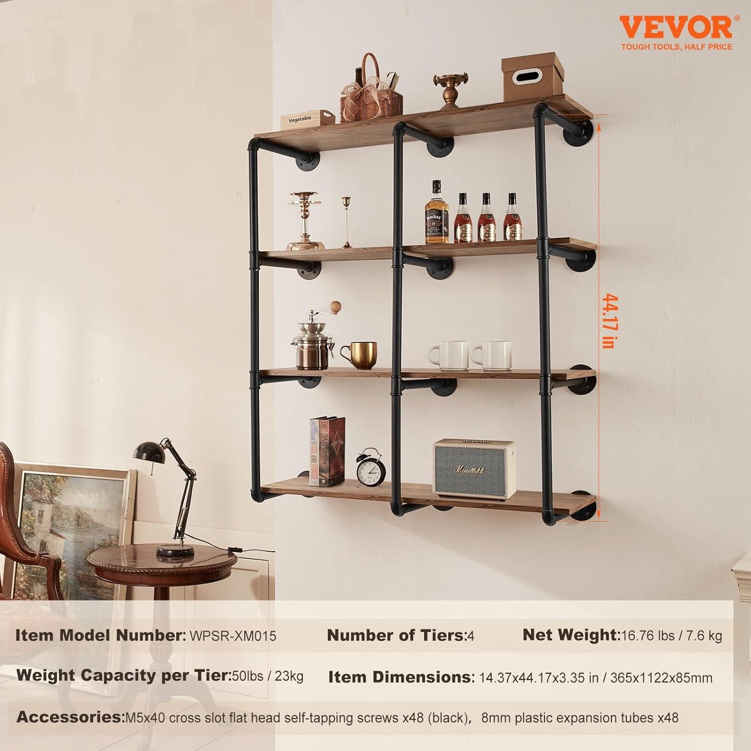 17 Stories Industrial Pipe Shelf 4 Tier 3PCS 11.8in W Wall-Mount Planks NOT Included