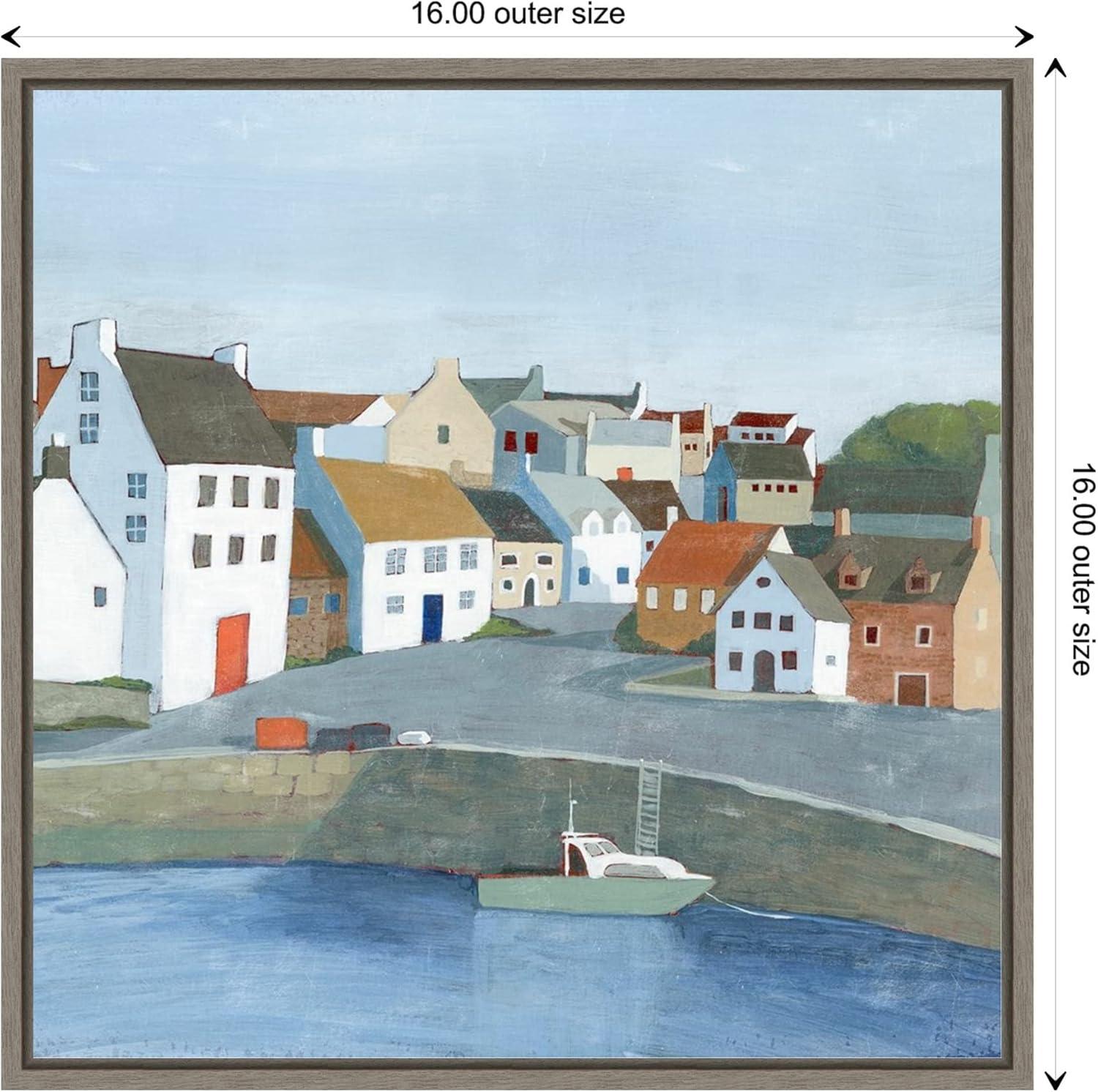 Amanti Art Old Coast Town and Boat II by Grace Popp Canvas Wall Art Print Framed 16 x 16-in.