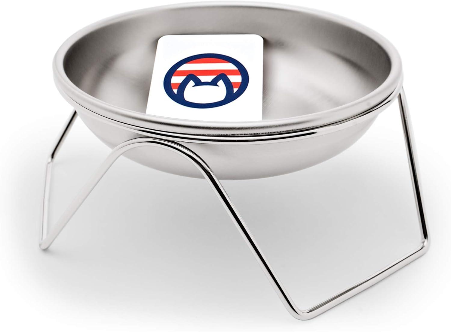 Raised Cat Bowl Stand for Food & Water by Americat – Made in USA – Stainless Steel, Spill-Proof Elevated Feeder, Dishwasher Safe, Human Grade, Whisker Friendly