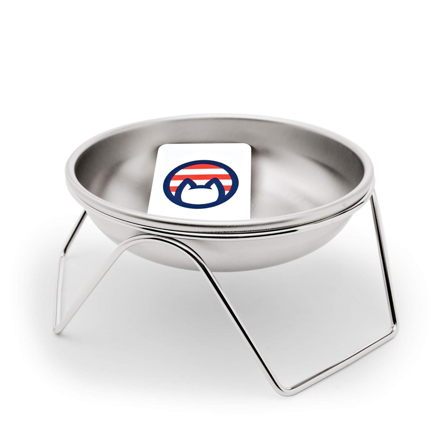 Raised Cat Bowl Stand for Food & Water by Americat – Made in USA – Stainless Steel, Spill-Proof Elevated Feeder, Dishwasher Safe, Human Grade, Whisker Friendly