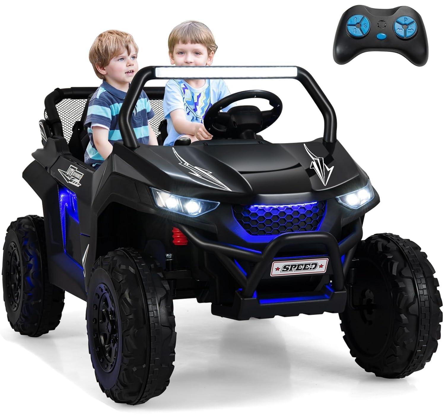 OLAKIDS 2 Seater Kids Ride On UTV, 12V Electric Truck Car with Remote Control, Children Battery Powered Vehicle with Music, 4 Wheels Suspension, Bluetooth, MP3, USB, FM, Horn (Dark)