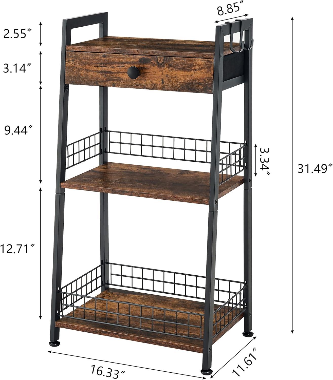 3-Tier Bathroom Ladder Shelf, Bathroom Floor Storage Shelf with Drawer, Freestanding Tower Shelf, Open Shelving Unit for Bathroom Living Room Balcony