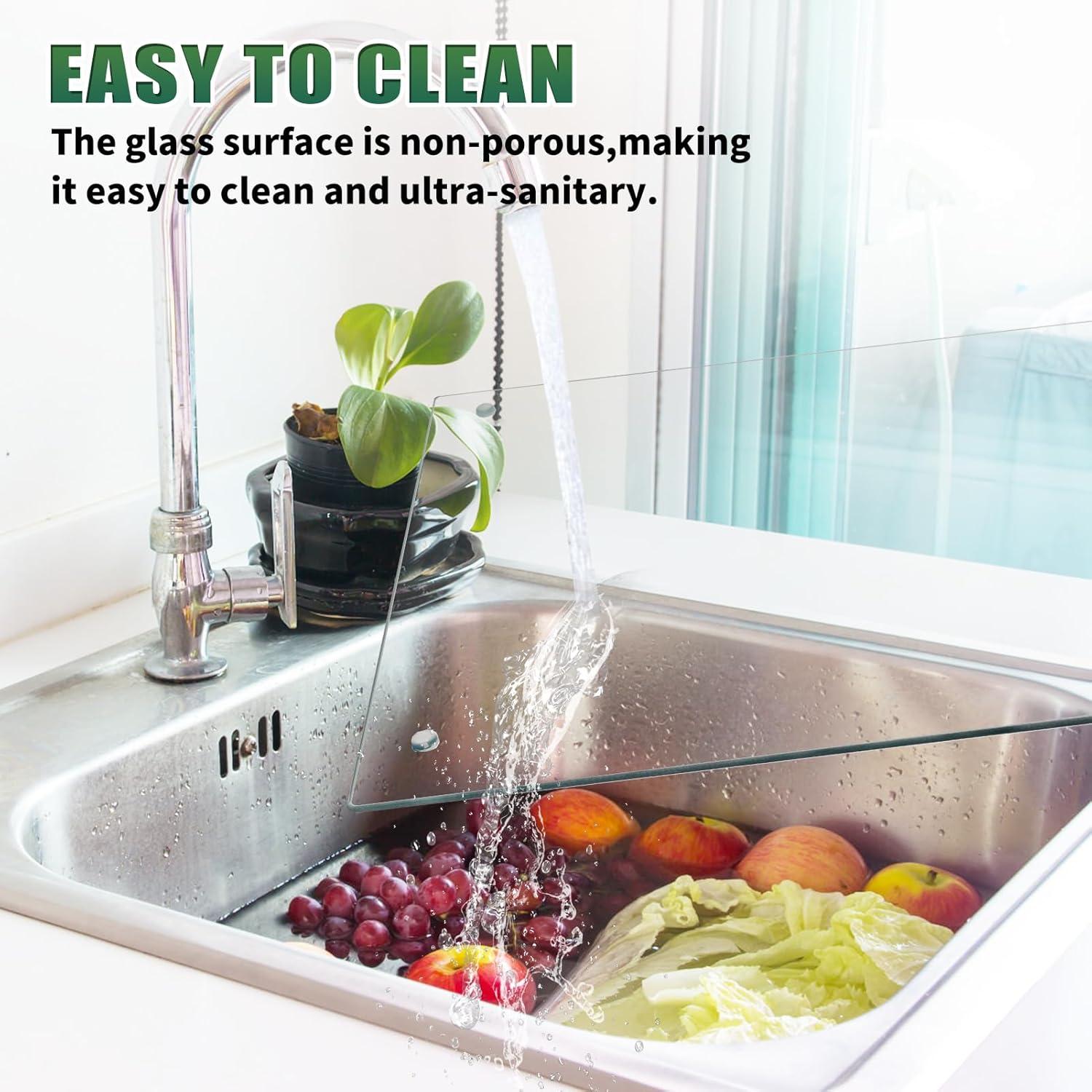 Tempered Glass Cutting Board for Kitchen, Clear Glass Board for Countertop, Heat Resistant, with Non-Slip Feet, 12x16" & 12x8" 2 Pcs Clear