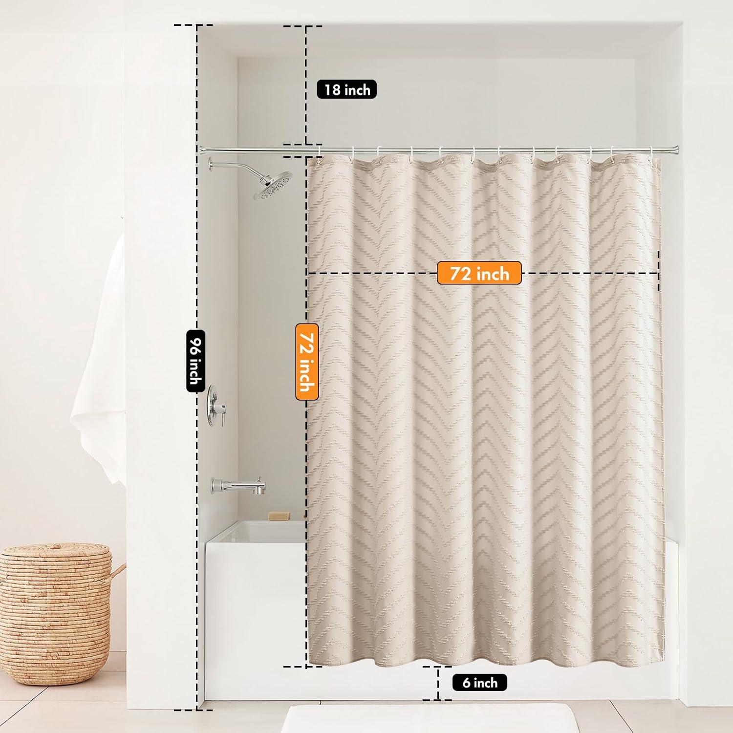 Beige Boho Shower Curtain 72 X 72 Modern Farmhouse Shower Curtain Bohemian Chic Tufted Chevron Textured Striped Minimalist Shower Curtain Woven Fabric Cute Beige/Cream Shower Curtain
