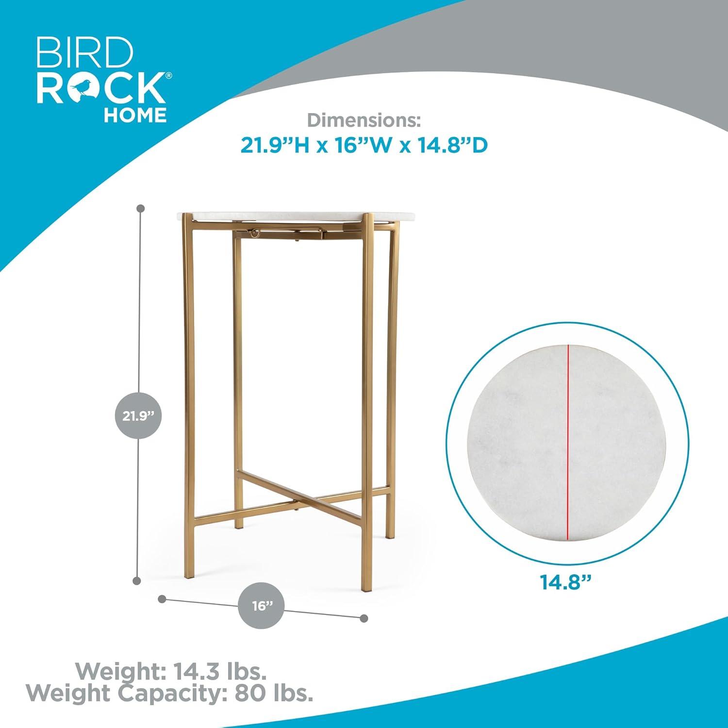 BIRDROCK HOME Folding Side Table with Marble Top - Gold Legs