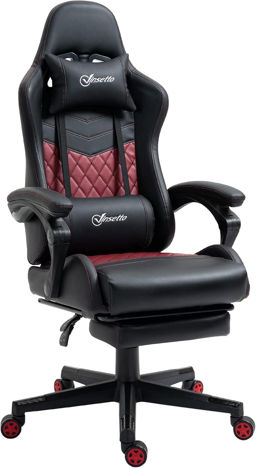 Vinsetto Racing Gaming Chair Diamond PU Leather Office Gamer Chair High Back Swivel Recliner with Footrest, Lumbar Support, Adjustable Height, Black