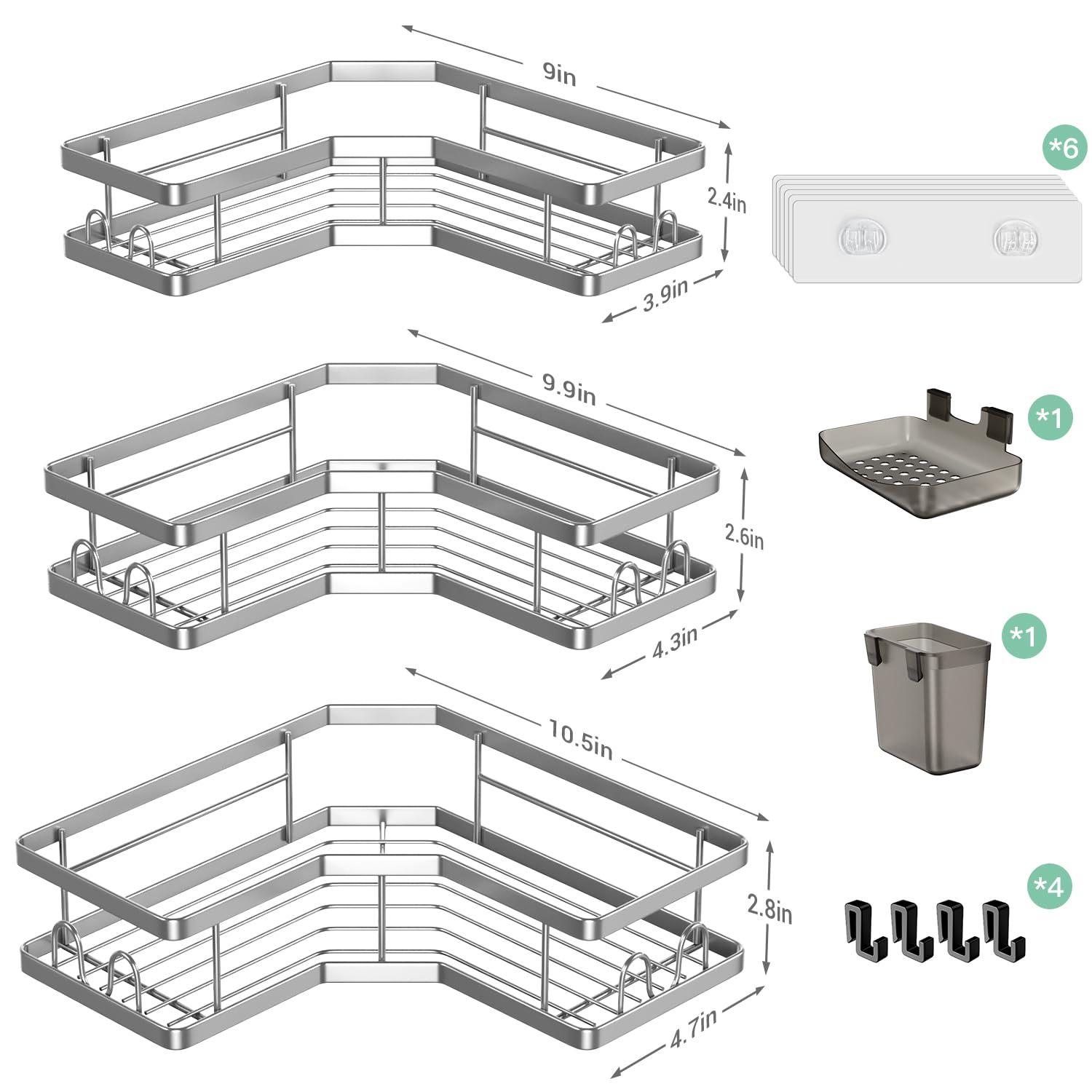 Corner Shower Caddy Bathroom Organizer: Adhesive Shower Rack Bathtub Shelves - 3Pack No Drilling Shower Shelf - Stainless Steel Rustproof Bath Tub Organizer