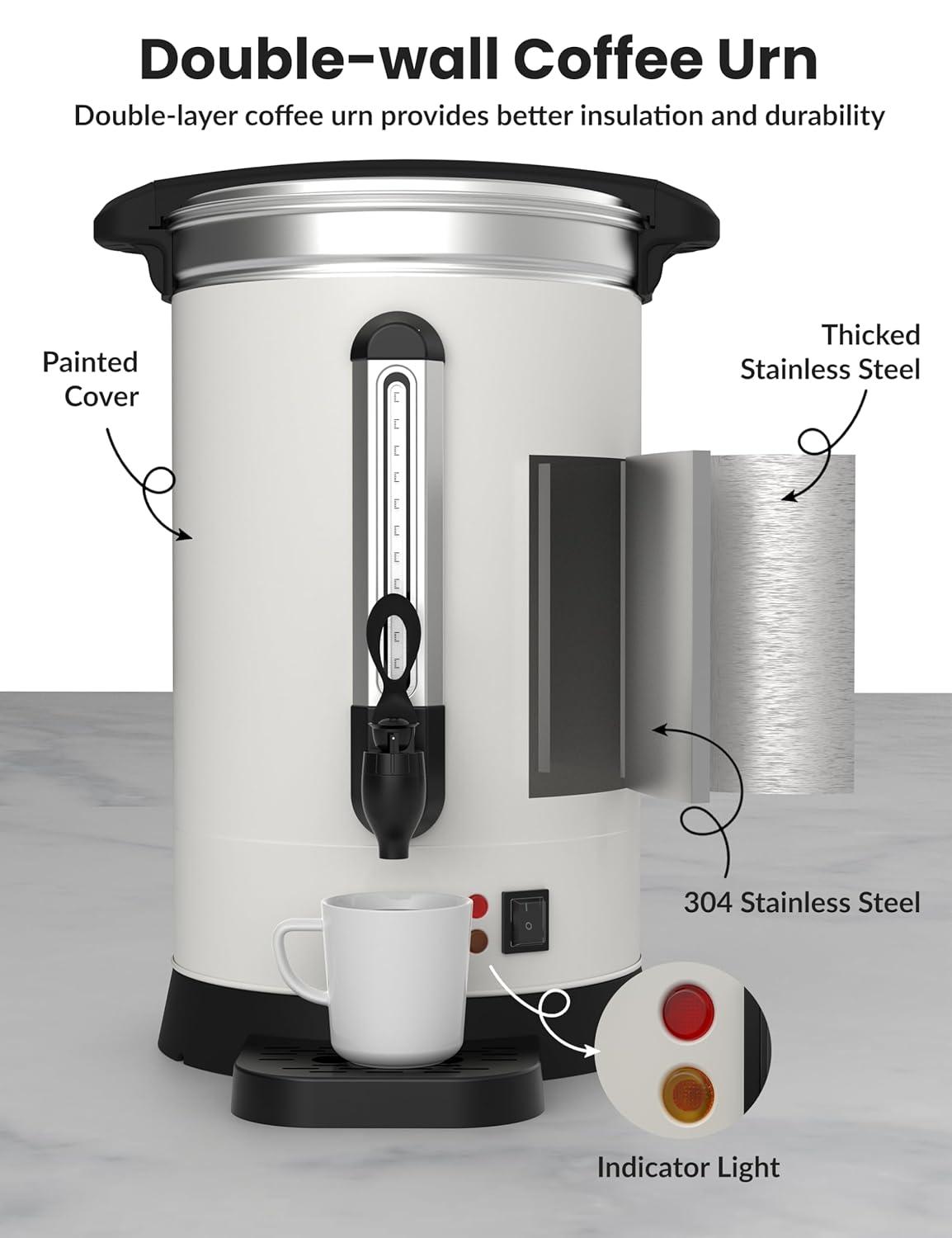 GarveeHome 100 Cups Coffee Urn,14L/3.8 Gallon Double Wall Commerical Coffee Maker for Buffet Catering Wedding Gathering,Large Capacity Hot Coffee Dispenser,Stainless Steel Hot Water Urn