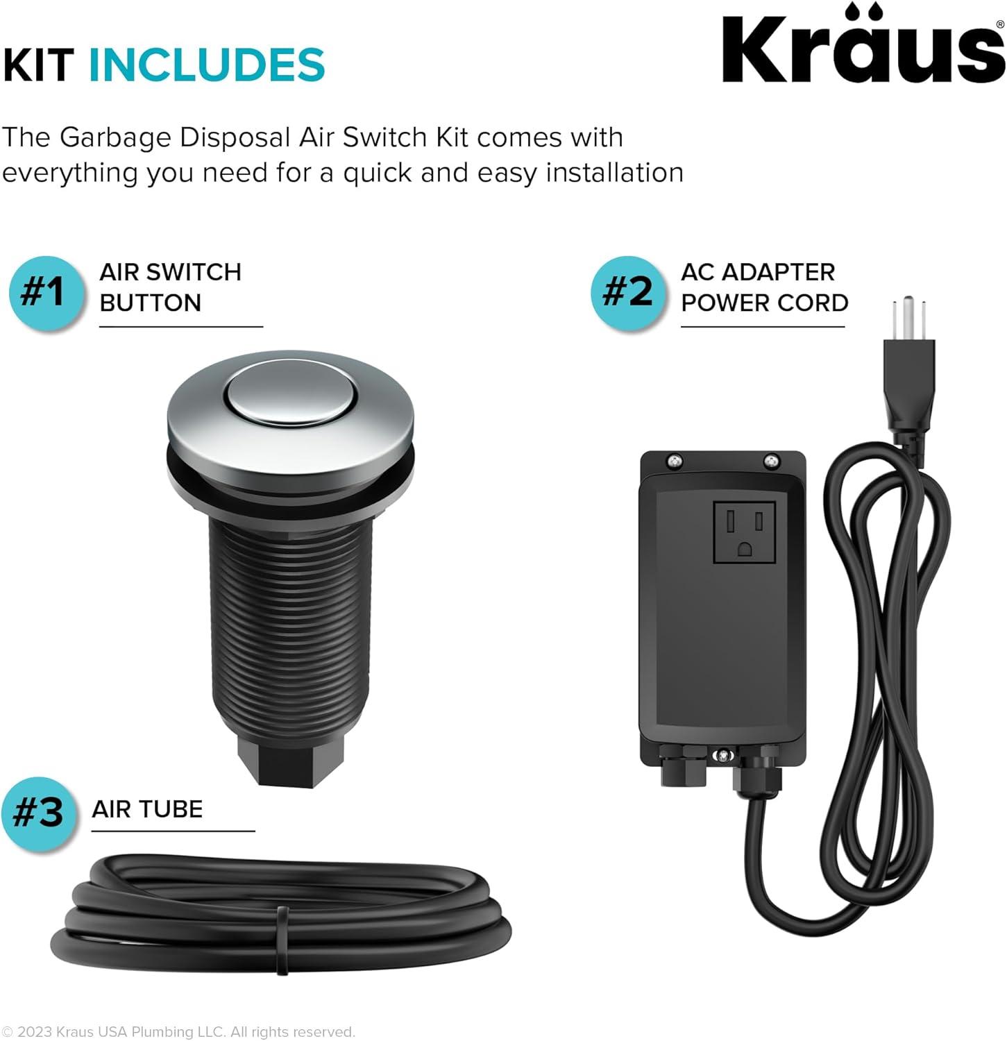 Kraus KRAUS Garbage Disposal Air Switch Kit with Push Button, AC Adapter, Power Cord, and Air Tube Included