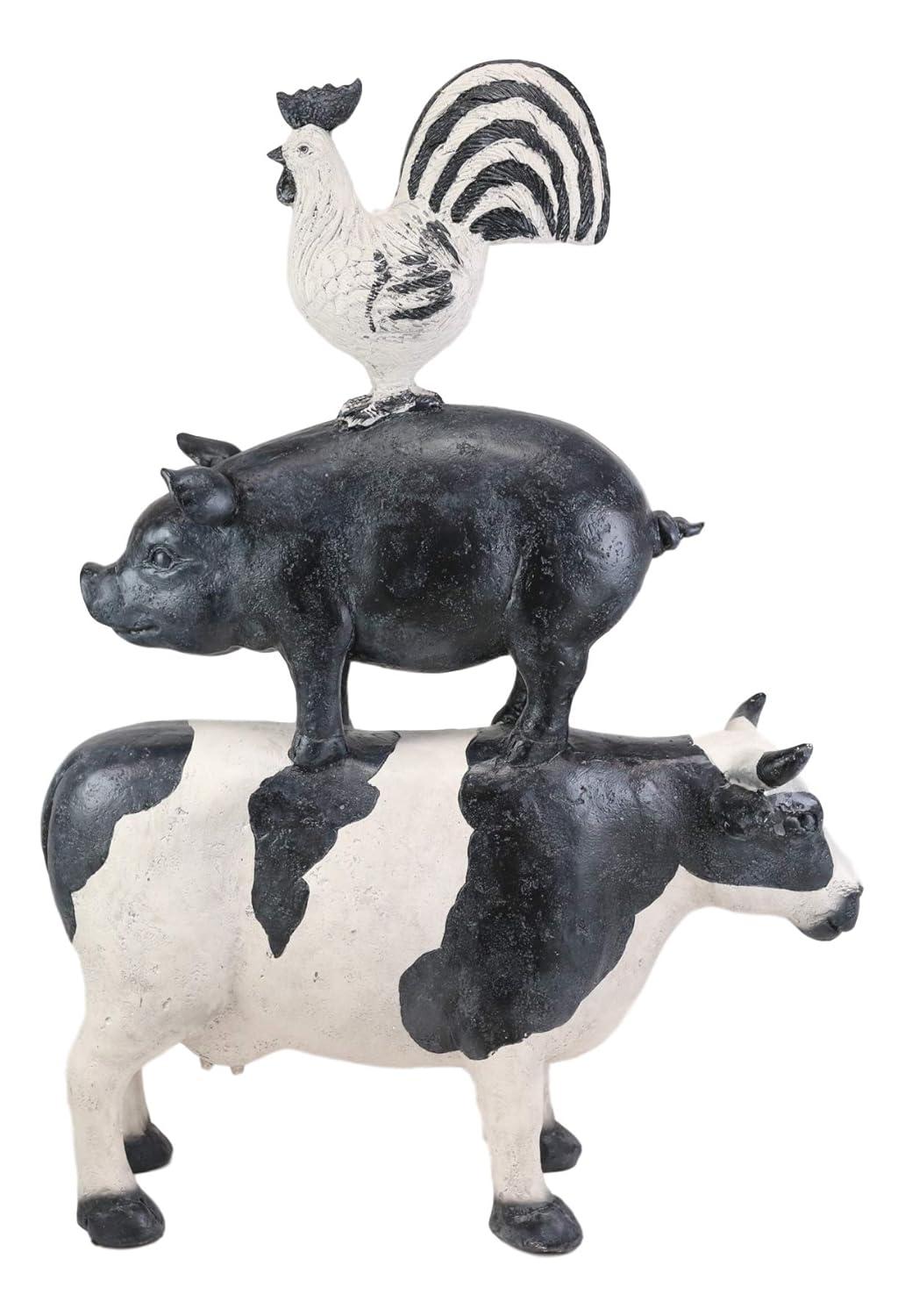 Pacific Giftware American Art Animal Farm Barnyard Stacked Animal Resin Figurine Statue (Cow/Pig/Chicken)