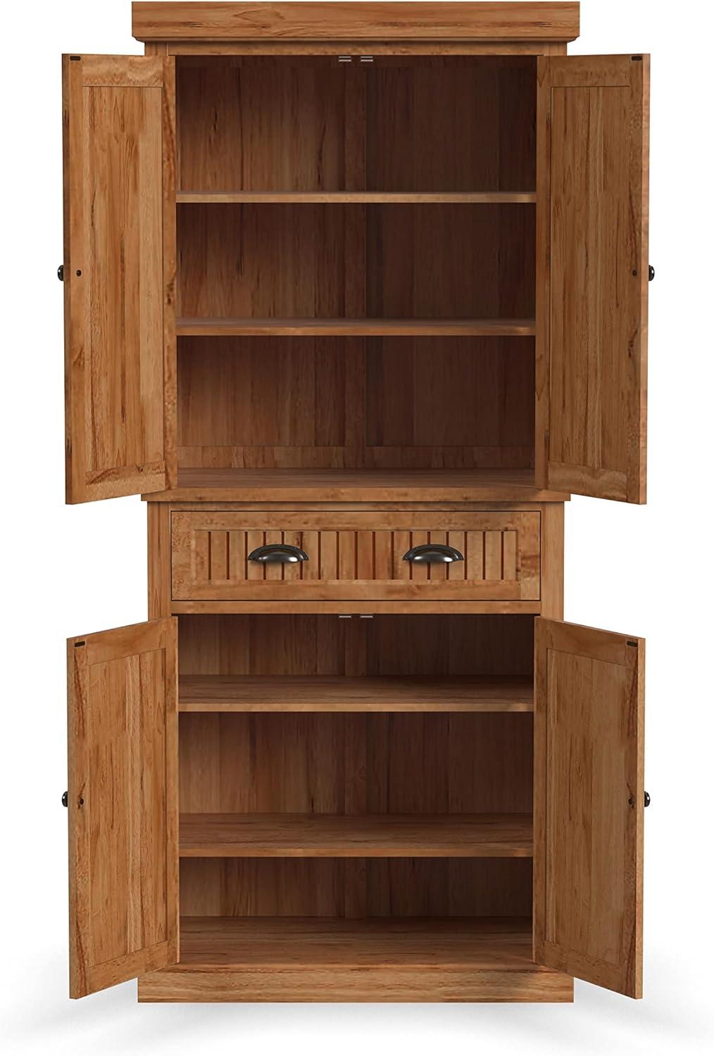 Nantucket Kitchen Storage Pantry - Natural: Home Styles, Hardwood Standing Cabinet with Drawer & Shelves