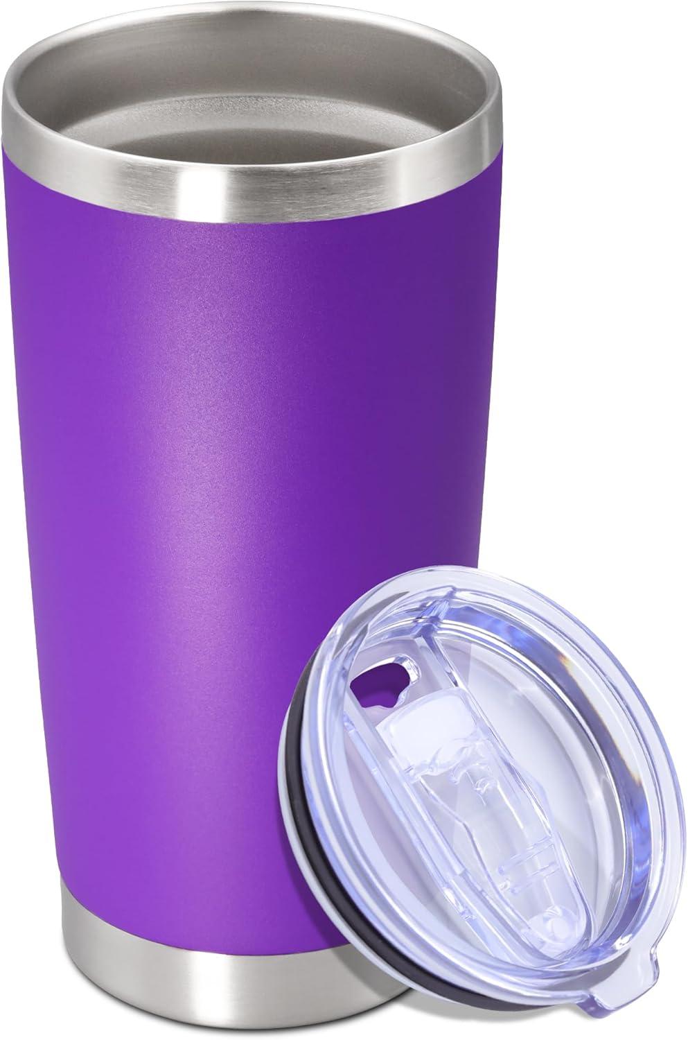 20oz Tumbler Bulk Stainless Steel Tumblers with Lid Vacuum Insulated Double Wall Travel Coffee Mug Powder Coated Tumbler Cup for Hot and Cold Drinks(Purple, 1 pack)