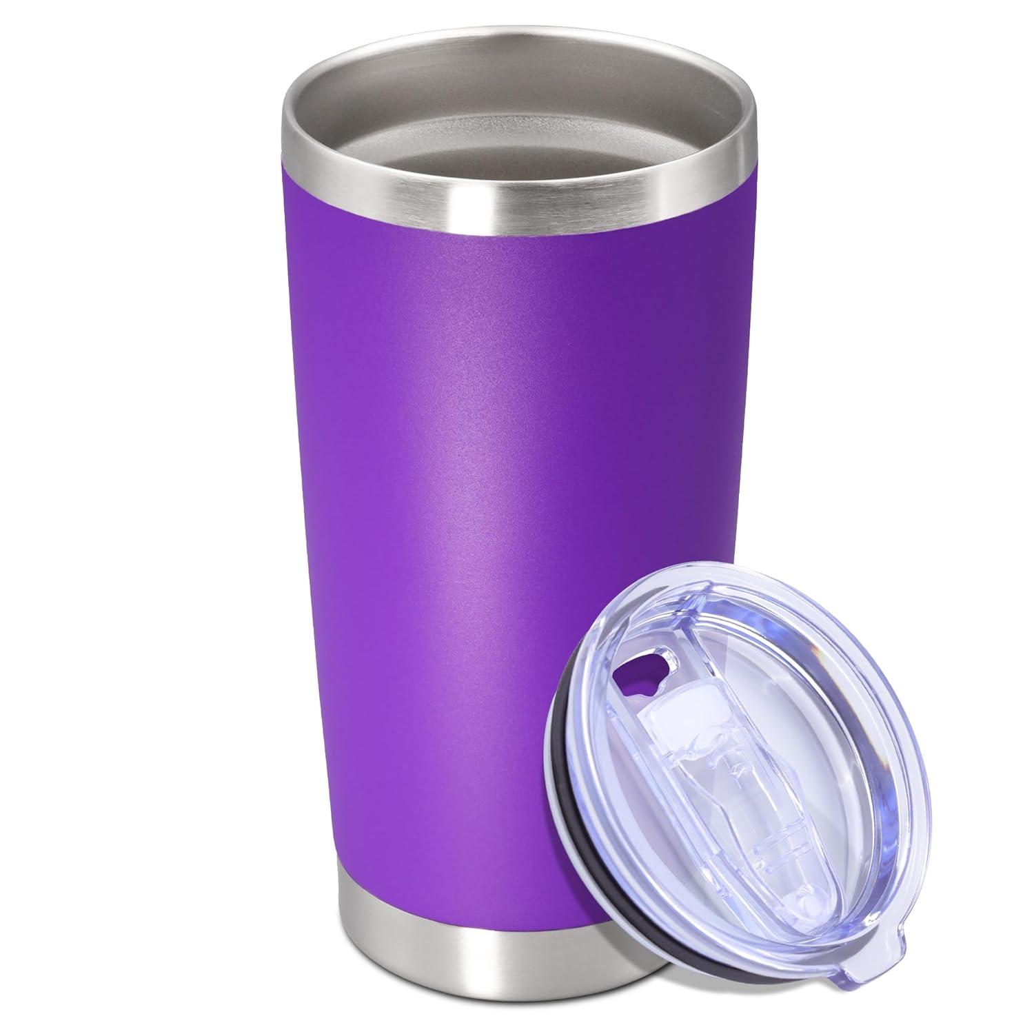 20oz Tumbler Bulk Stainless Steel Tumblers with Lid Vacuum Insulated Double Wall Travel Coffee Mug Powder Coated Tumbler Cup for Hot and Cold Drinks(Purple, 1 pack)