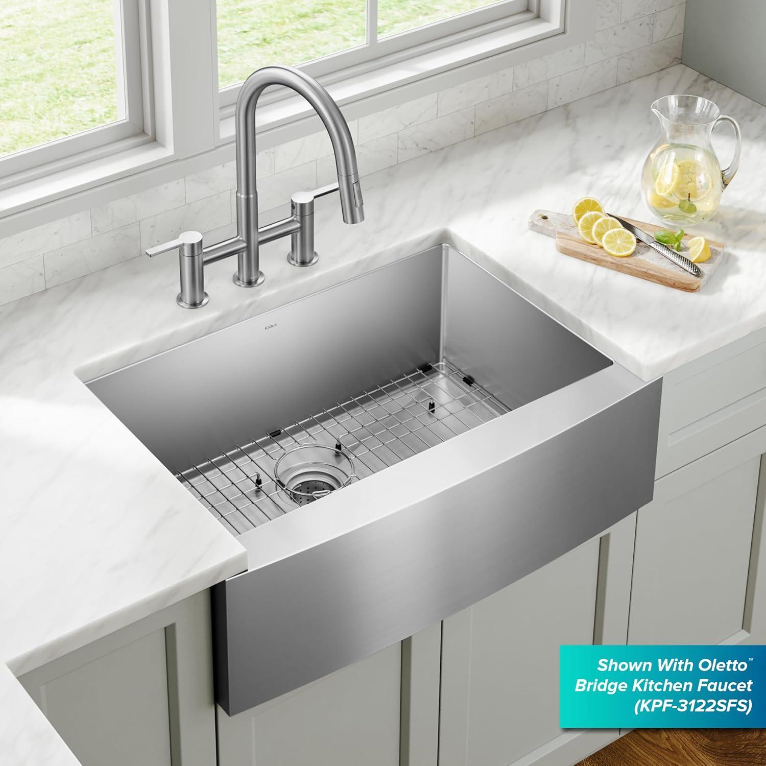 KRAUS Standart Pro Apron Front Farmhouse 16 Gauge Single Bowl Stainless Steel Kitchen Sink