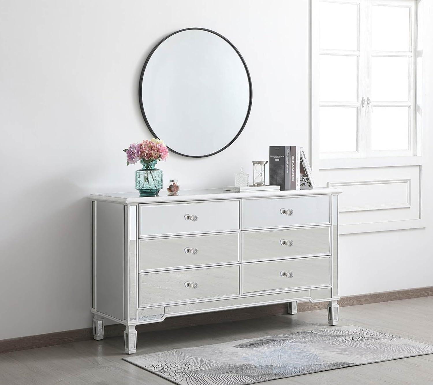 60 inch mirrored 6 drawer chest in antique white