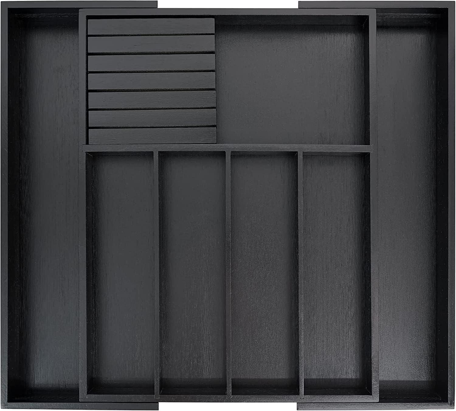 Black Bamboo Expandable Kitchen Drawer Organizer with 7 Slots