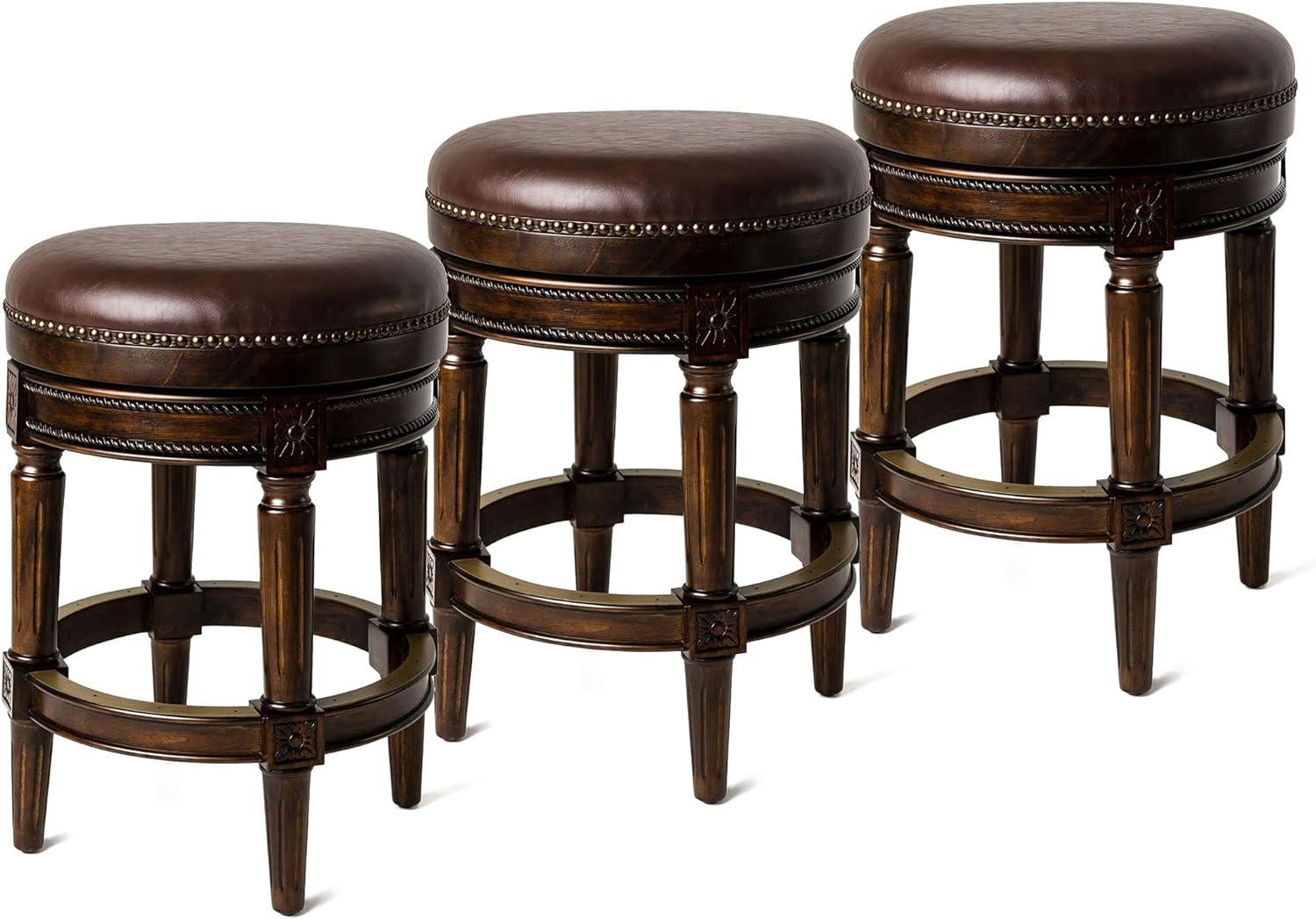 Pullman 25" Walnut Wood & Leather Swivel Counter Stool