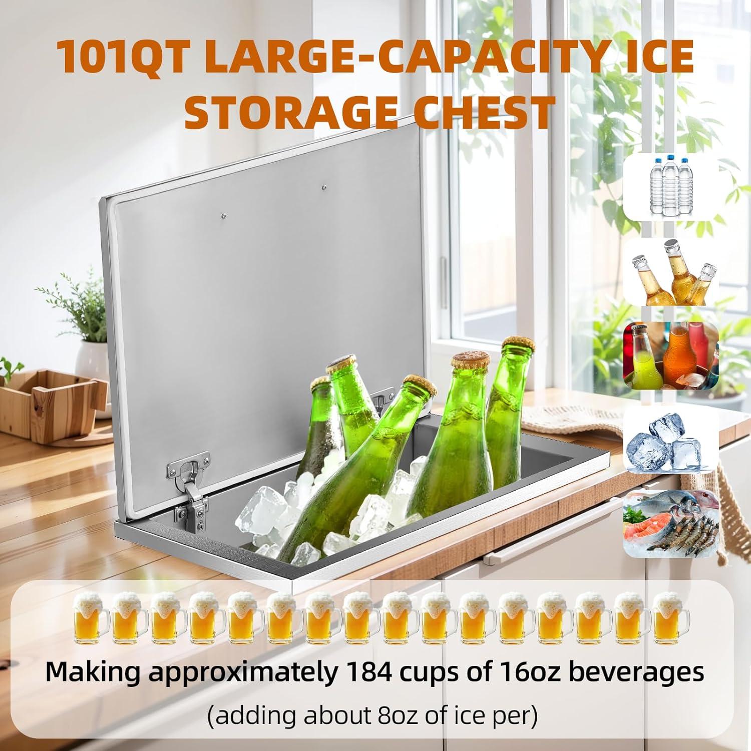 Stainless Steel 46.7QT Drop-In Ice Chest with Hinged Cover