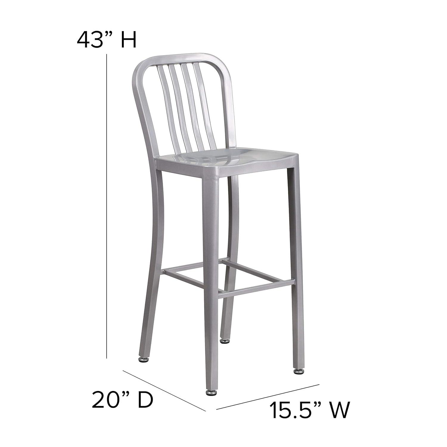Flash Furniture Commercial Grade 30" High Silver Metal Indoor-Outdoor Barstool with Vertical Slat Back
