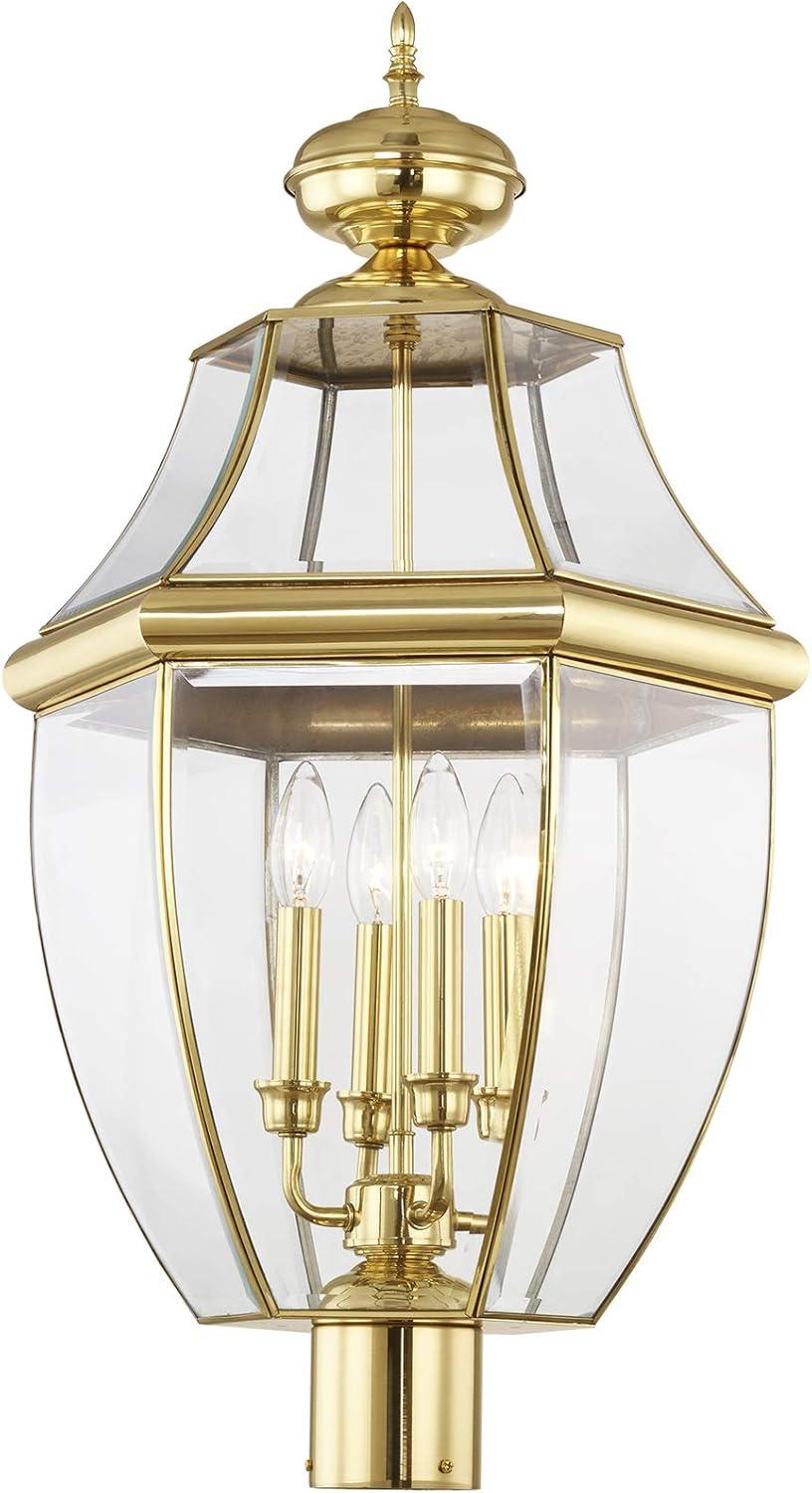 Lighting Lumens 4 Light Outdoor Post Lantern Pendant Lighting Fixture - Clear Beveled Glass Shade