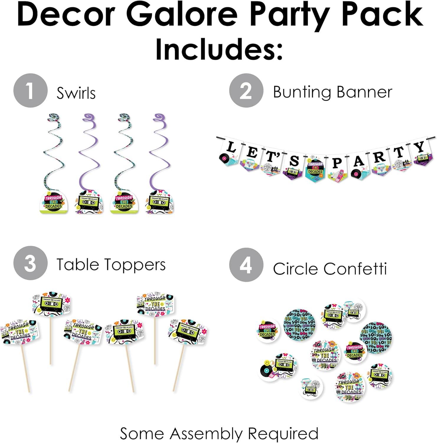 Big Dot of Happiness Through the Decades - 50s, 60s, 70s, 80s, and 90s Party Supplies Decoration Kit - Decor Galore Party Pack - 51 Pieces