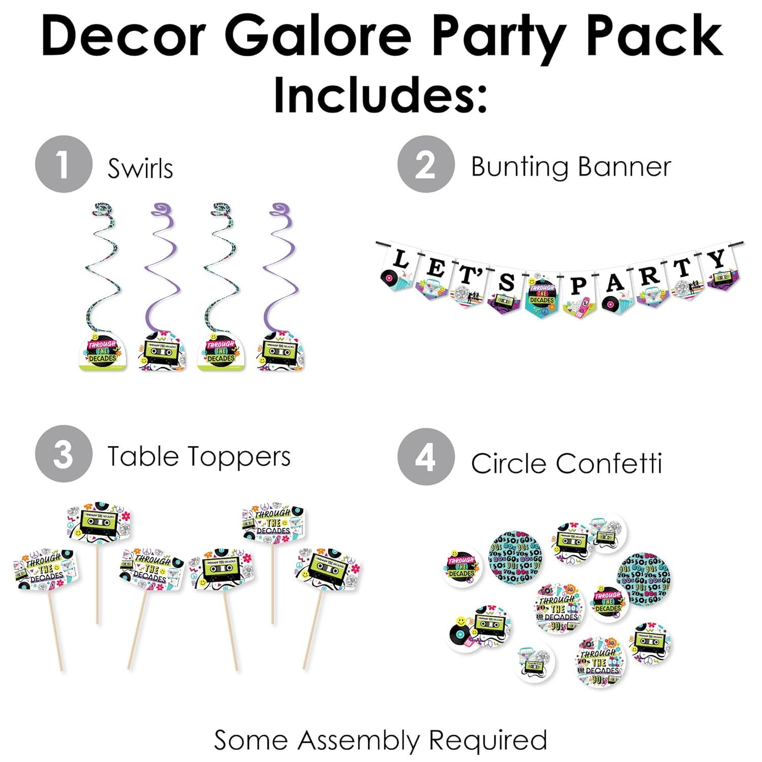 Big Dot of Happiness Through the Decades - 50s, 60s, 70s, 80s, and 90s Party Supplies Decoration Kit - Decor Galore Party Pack - 51 Pieces