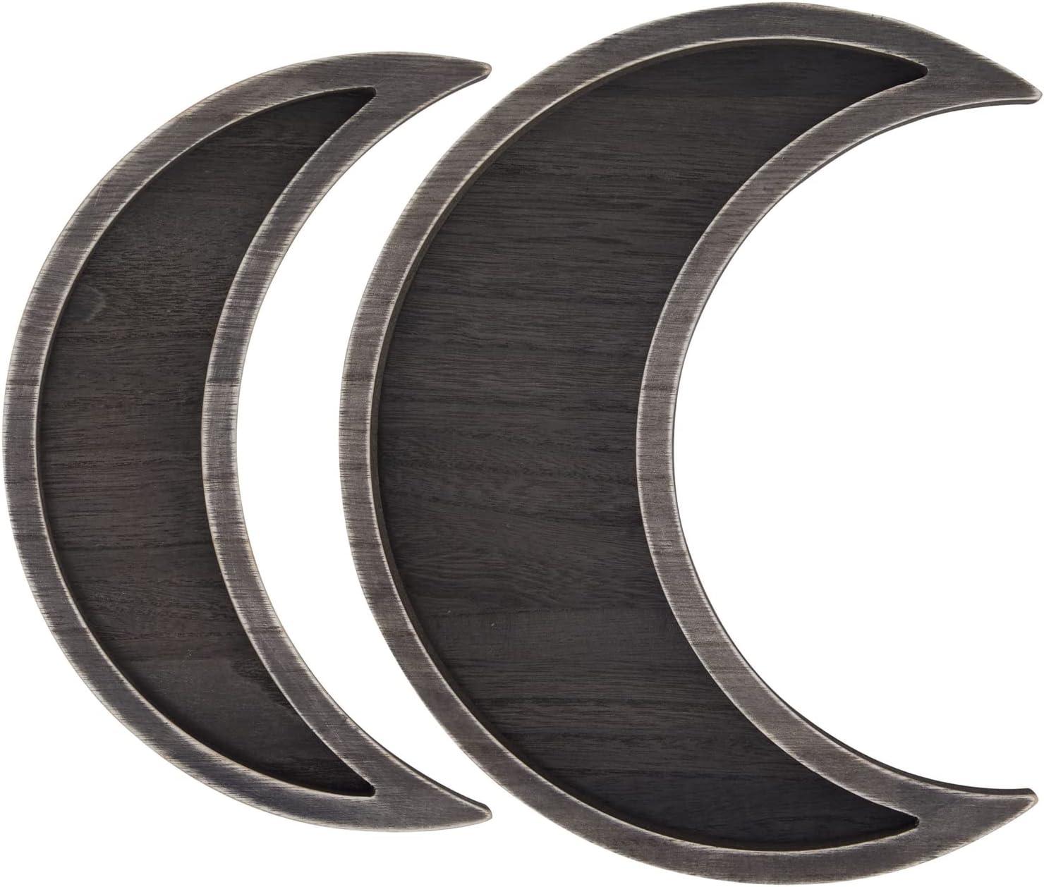 Farmlyn Creek 2-Piece Dark Brown Decorative Wooden Crescent Moon Tray - Rustic Home Décor Accents for Nursery & Shelf Decor - Crystals, Essential Oils, Gemstone Display & Perfume Tray