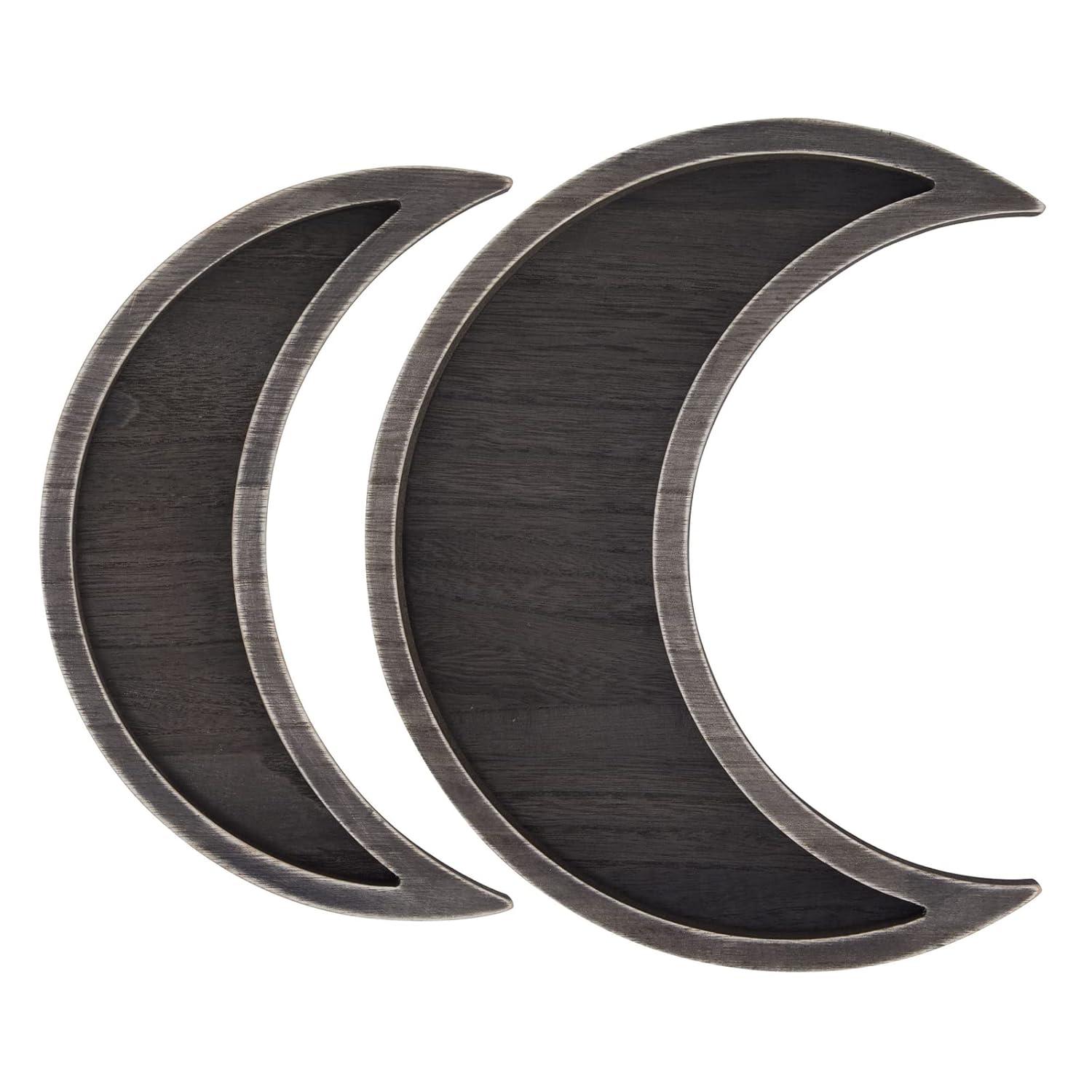 Farmlyn Creek 2-Piece Dark Brown Decorative Wooden Crescent Moon Tray - Rustic Home Décor Accents for Nursery & Shelf Decor - Crystals, Essential Oils, Gemstone Display & Perfume Tray