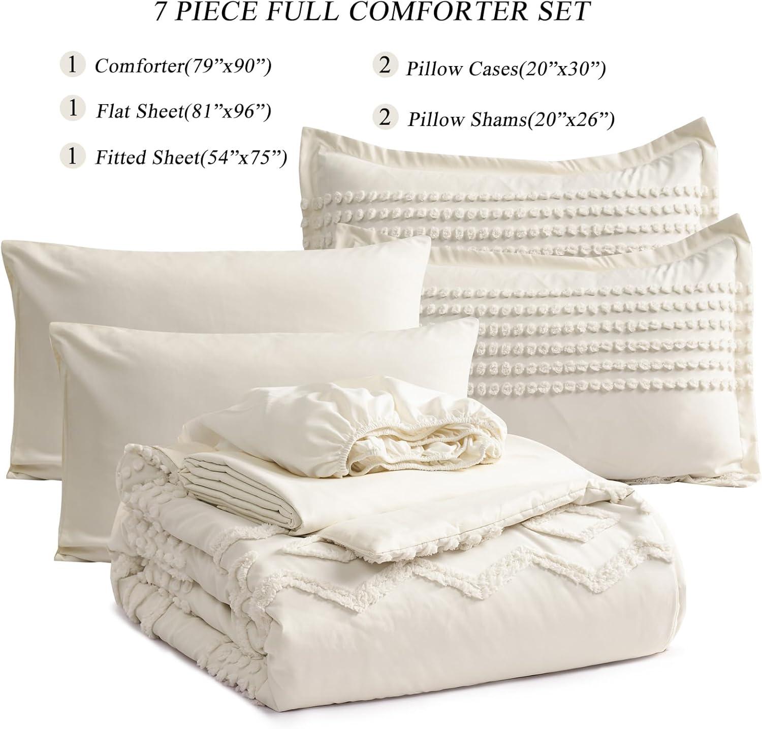 Full White Microfiber Tufted Comforter Bed in a Bag Set