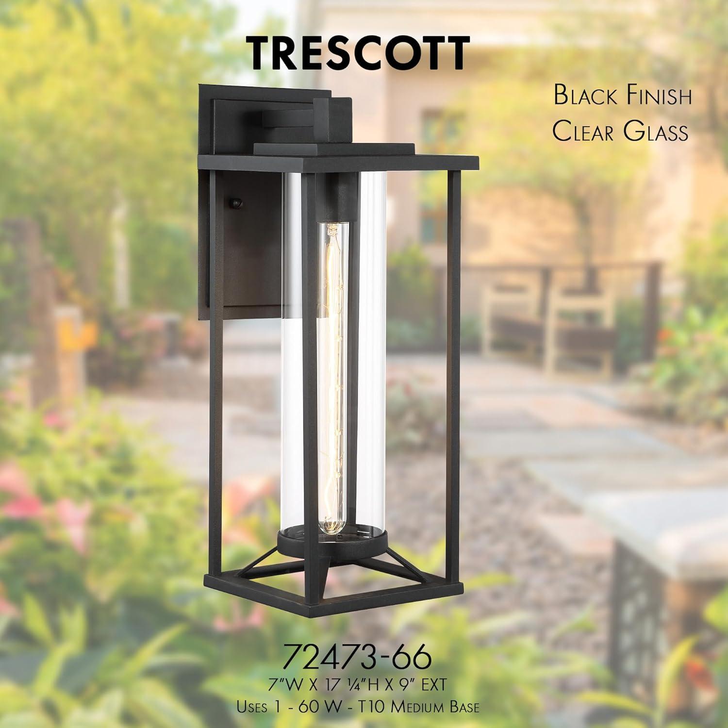 Trescott Contemporary Black Outdoor Wall Lantern with Clear Glass