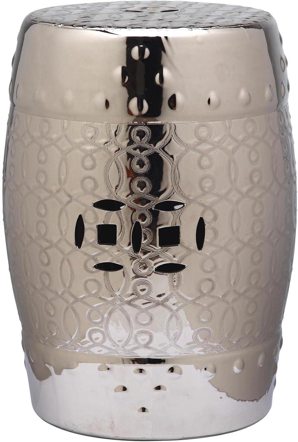 Lantana Ceramic Garden Stool - Silver - Safavieh.