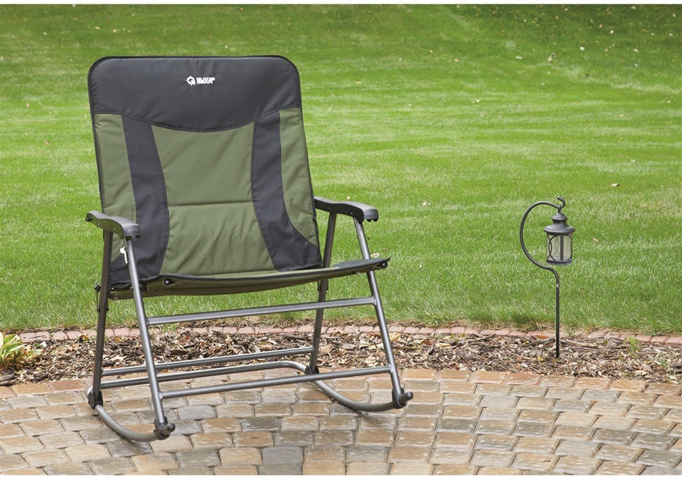 Guide Gear Oversized XXL Rocking Camp Chair, 600-lb. Capacity, Green/Black Hunter Green/Black