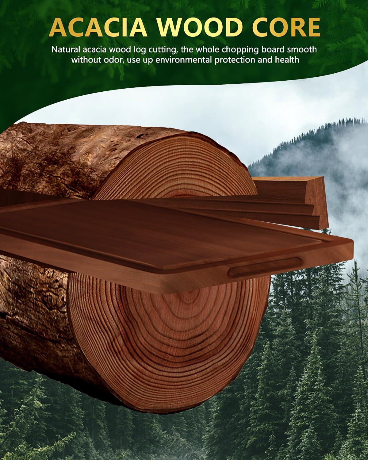 Extra Large Wood Cutting Board 24 x 18 inch, Thick Butcher Block, Reversible Wooden Kitchen Block with Side Handles and Juice Grooves