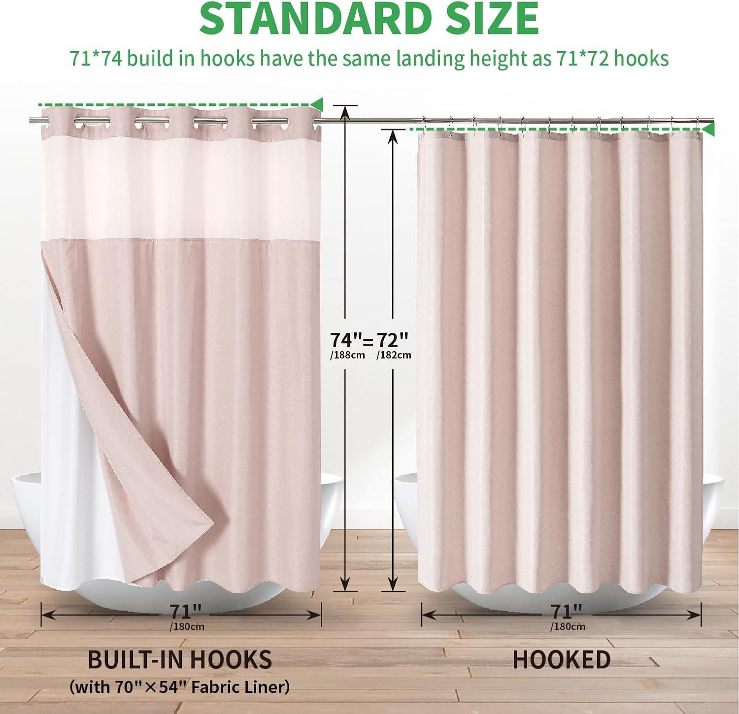Latitude Run® No Hooks Needed Linen Textured Shower Curtain with Snap-in Fabric Liner Set,with Mesh Top Window