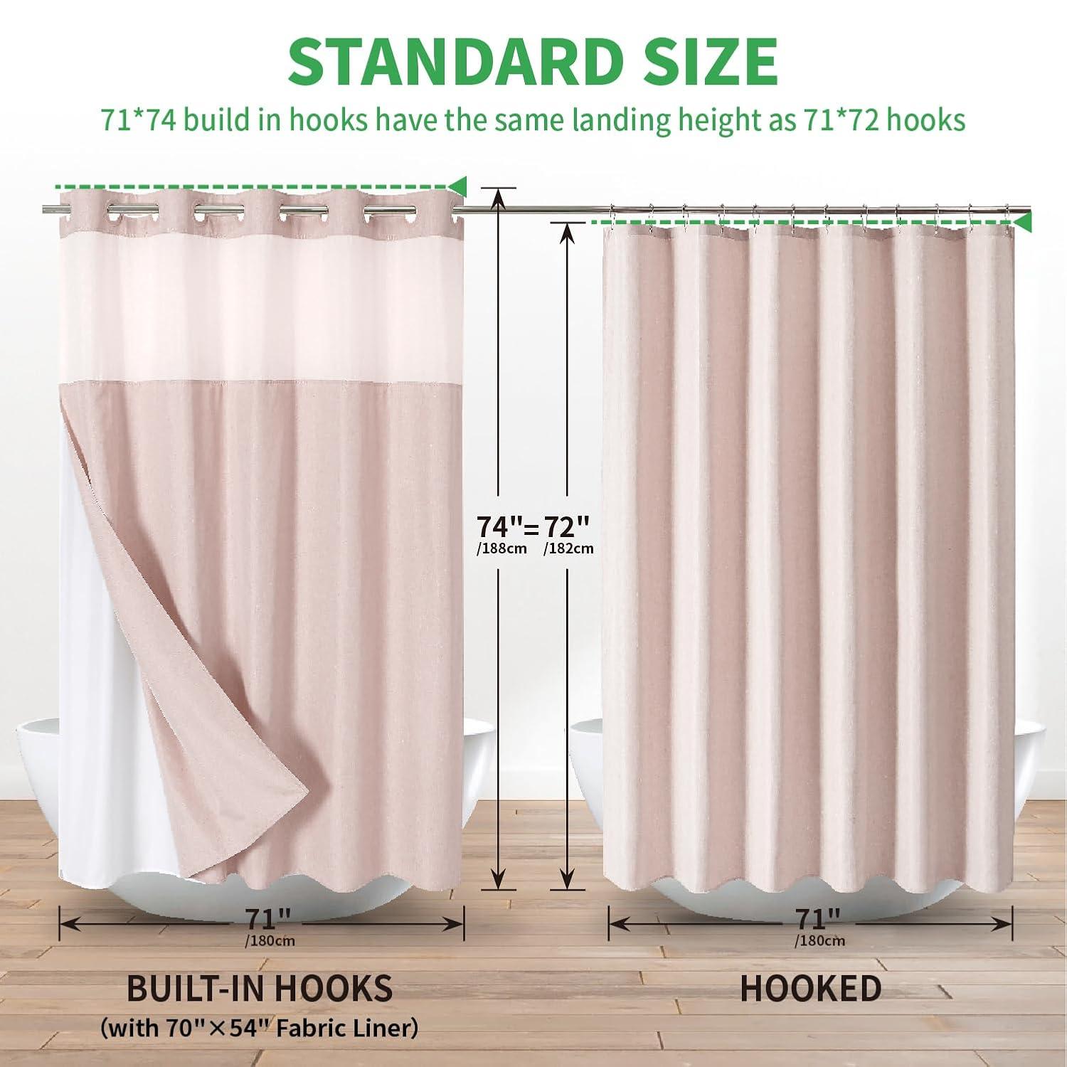 Latitude Run® No Hooks Needed Linen Textured Shower Curtain with Snap-in Fabric Liner Set,with Mesh Top Window