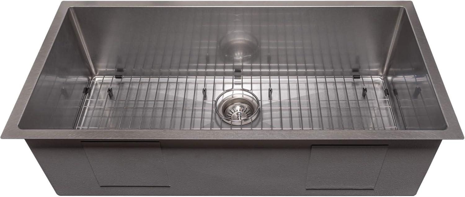 ZLINE 36 in. Meribel Undermount Single Bowl DuraSnow Stainless Steel Kitchen Sink W/ Bottom Grid (SRS-36S)