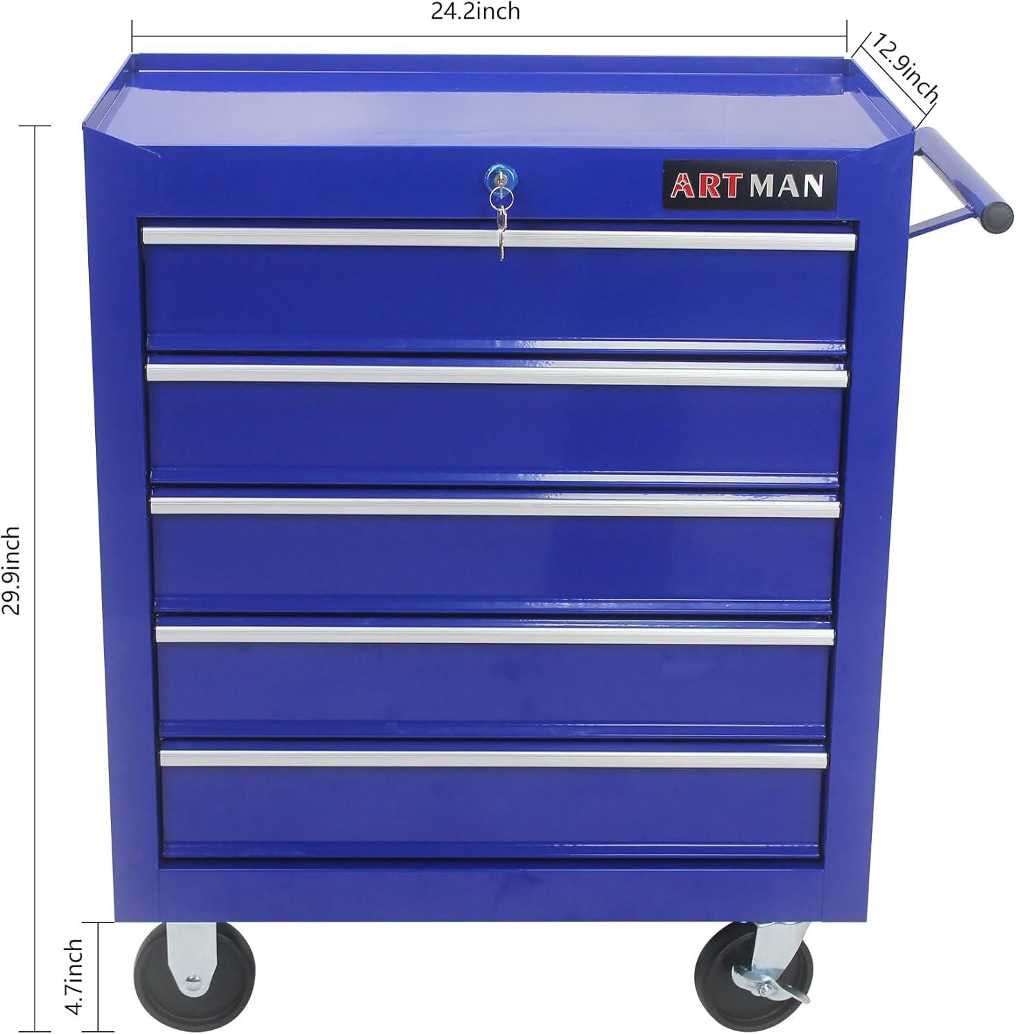 5 Large Drawers Tool Cart on Wheels,Rolling Tool Chest Tool Storage,Drawers Rolling Tool Trolley Organizer Tool Case for Garage, Warehouse, Workshop, Repair Shop (5 Large Drawers-29.3" H-Blue)