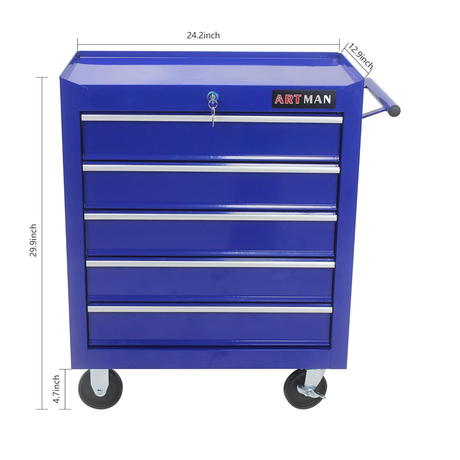 5 Large Drawers Tool Cart on Wheels,Rolling Tool Chest Tool Storage,Drawers Rolling Tool Trolley Organizer Tool Case for Garage, Warehouse, Workshop, Repair Shop (5 Large Drawers-29.3" H-Blue)